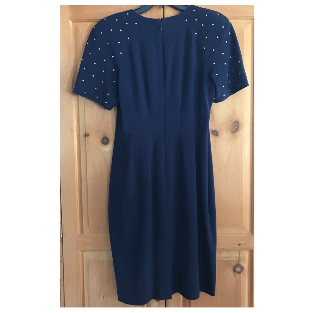Vintage Liz Claiborne Dresses 6 (4) Navy Blue Riveted Sheath Dress Shoulder Pads